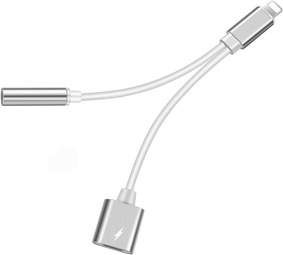 Silver/Svart Lightning adapter, ladda och 3.5mm samtidigt Y-kabel